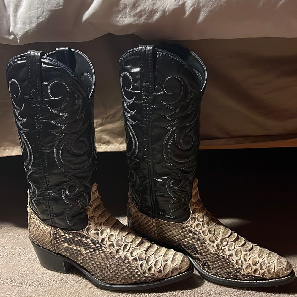 Black upper python lower cowboy boots.